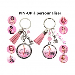 Porte clés ou Bijou de sac PIN-UP ton rose à personnaliser
