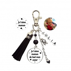 Porte clés recto-verso Je t'aime maman ou Je t'aime maman de tout mon coeur
