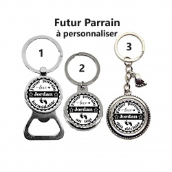 Porte clés, décapsuleur futur parrain personnalisable