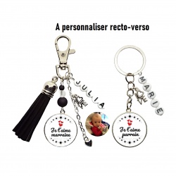 Porte clés "Je t'aime marraine" ,"Je t'aime parrain" personnalisable recto-verso