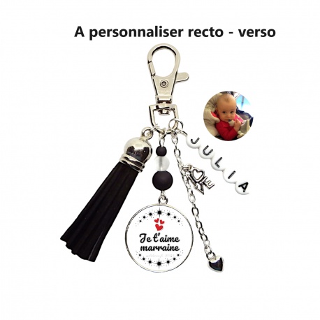 Porte clés recto-verso Je t'aime marraine personnalisé