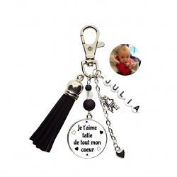 Porte clés, bijou de sac "Je t'aime tatie de tout mon coeur" personnalisable recto verso