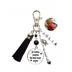 Porte clés "Je t'aime mamie de tout mon coeur" personnalisable recto-verso