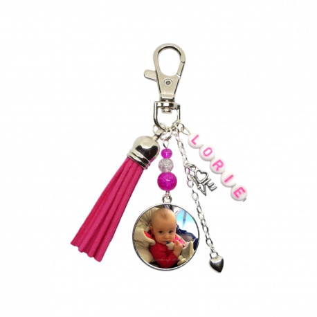 Votre prénom - Votre photo - Porte clés ou bijou de sac personnalisable