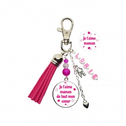 Porte clés ou bijou de sac "Je t'aime maman" "Je t'aime maman de tout mon coeur" personnalisable