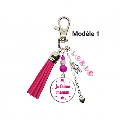 Porte clés ou bijou de sac "Je t'aime maman" "Je t'aime maman de tout mon coeur" personnalisable