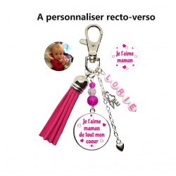 Porte clés recto verso "Je t'aime maman" ou "Je t'aime maman de tout mon coeur"