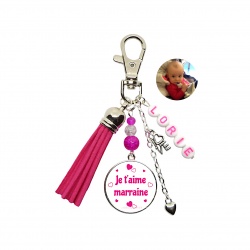 Porte clés recto-verso "Je t'aime marraine" personnalisable