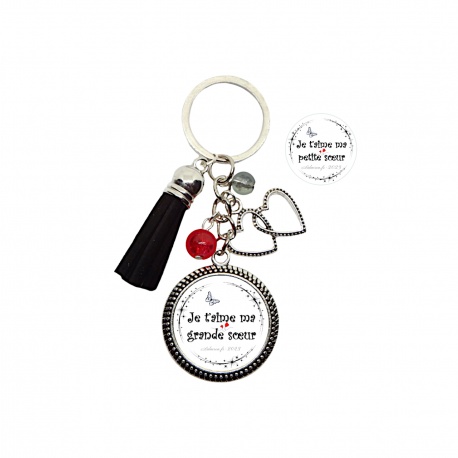 Porte clés ou bijou de sac "Je t'aime ma petite soeur /ma grande soeur