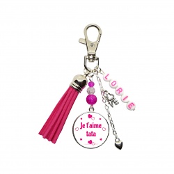 Porte clés ou bijou de sac "Je t'aime tata" personnalisable