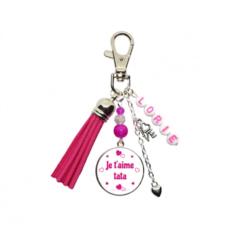 Porte clés ou bijou de sac "Je t'aime tata" personnalisable