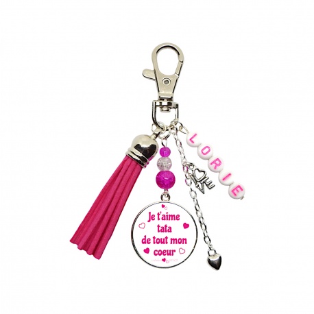 Porte clés ou bijou de sac "Je t'aime tata de tout mon coeur" personnalisable