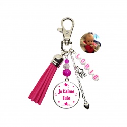 Porte clés ou bijou de sac "Je t'aime tata" personnalisable recto verso