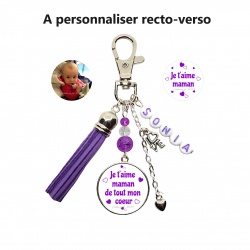 Porte clés recto verso "Je t'aime maman" ou "Je t'aime maman de tout mon coeur"