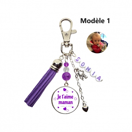 Porte clés recto verso "Je t'aime maman" ou "Je t'aime maman de tout mon coeur"