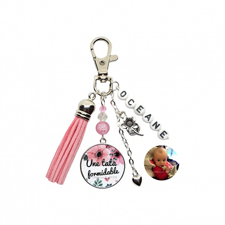 Porte clés "Une tata formidable" personnalisable recto-verso