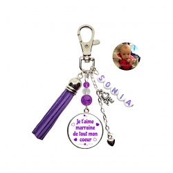 Porte clés recto-verso Je t'aime marraine de tout mon coeur personnalisable