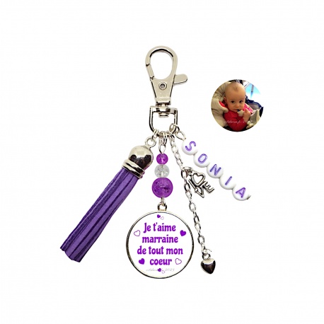 Porte clés recto-verso Je t'aime marraine de tout mon coeur personnalisable