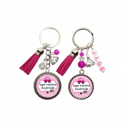 Porte clés ou bijou de sac, "Super monitrice d'auto école" personnalisable
