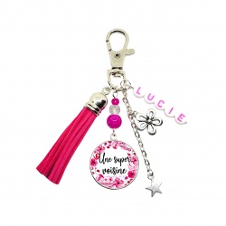 Porte clés ou bijou de sac "Une super voisine" personnalisable