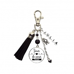 Porte clés ou bijou de sac "Soeur de coeur forever" personnalisable