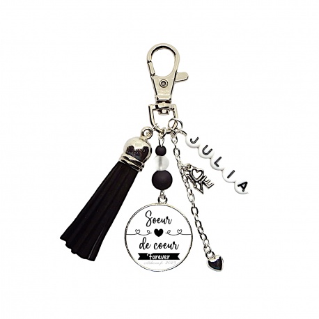 Porte clés ou bijou de sac "Soeur de coeur forever" personnalisable
