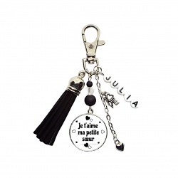 Porte clés ou bijou de sac Je t'aime ma petite soeur personnalisable
