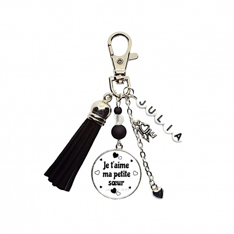 Porte clés ou bijou de sac Je t'aime ma petite soeur personnalisable