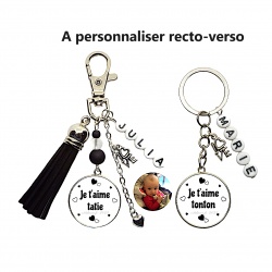 Porte clés recto verso Je t'aime tatie  - Je t'aime tonton personnalisable