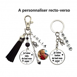 Porte clés recto verso "Je t'aime tatie de tout mon coeur - Je t'aime tonton de tout mon coeur personnalisable