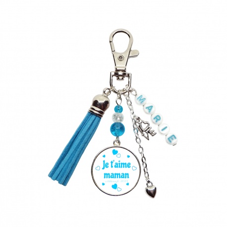 Porte clés ou bijou de sac "Je t'aime maman" personnalisable avec le prénom de votre choix