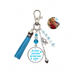 Porte clés recto-verso Je t'aime marraine de tout mon coeur personnalisable