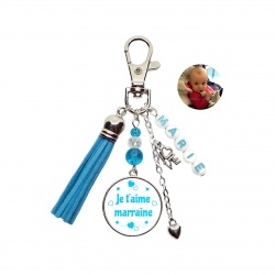 Porte clés recto-verso Je t'aime marraine personnalisable