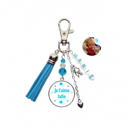 Votre prénom, votre photo, Porte clés "Je t'aime tatie" personnalisable recto verso