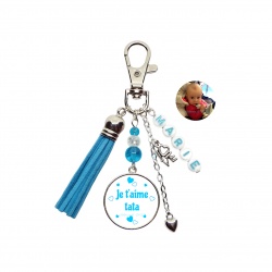 Porte clés ou bijou de sac "Je t'aime tata" personnalisable recto verso