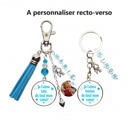 Porte clés recto verso "Je t'aime tata de tout mon coeur - Je t'aime tonton de tout mon coeur personnalisable