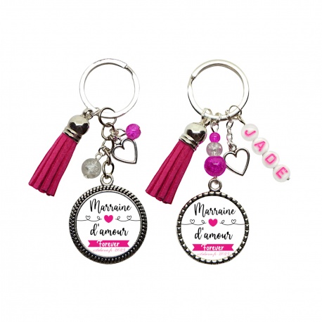 Porte clés "Marraine d'amour forever" personnalisable