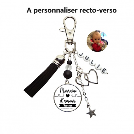 Porte clés "Marraine d'amour forever" personnalisable recto verso