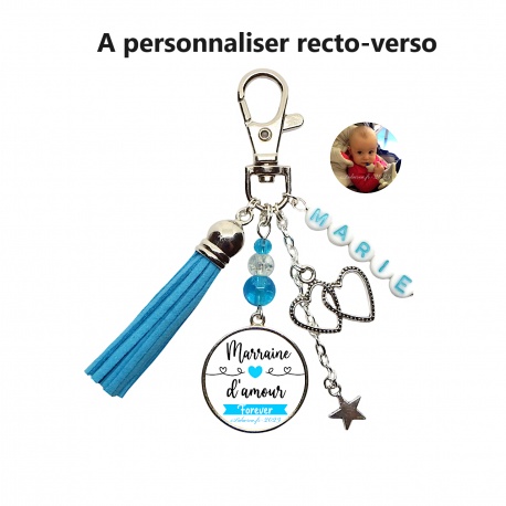 Porte clés "Marraine d'amour forever" personnalisable recto verso