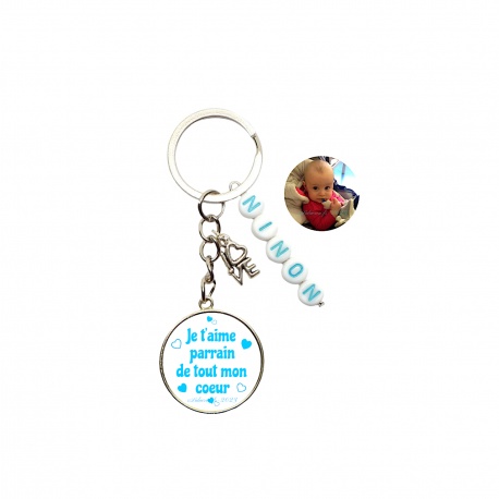 Porte clés recto-verso "Je t'aime parrain de tout mon coeur" à personnaliser