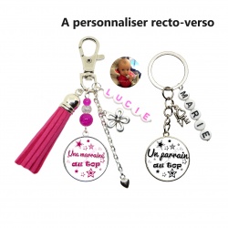Votre prénom, votre photo, Porte clés duo "Une marraine au top", "Un parrain au top"