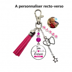 Porte clés "Tata d'amour forever" personnalisable recto verso