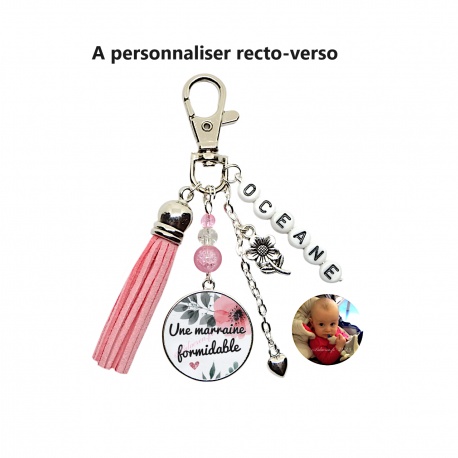 Porte clés "Une marraine formidable" personnalisable recto-verso