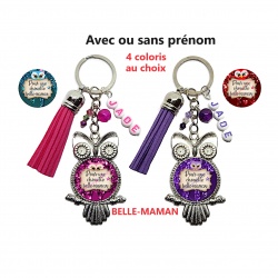 Porte clés "Pour une chouette belle-maman" personnalisable