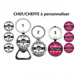 Porte clés, décapsuleur chef, cheffe personnalisable