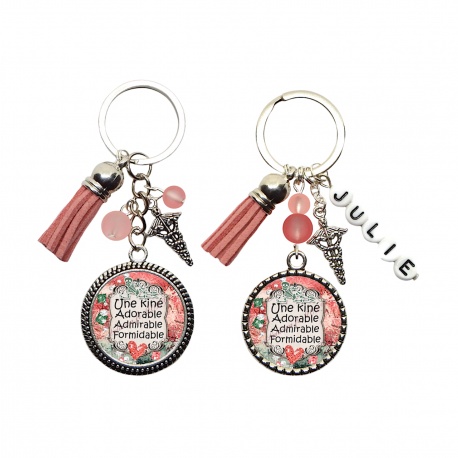 Porte clés "Une kiné adorable, admirable, formidable" personnalisable