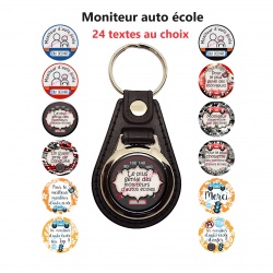 Porte clés Moniteur auto école en simili cuir, 24 modèles au choix