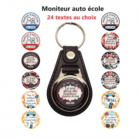 Porte clés Moniteur auto école en simili cuir, 24 modèles au choix