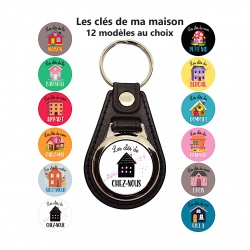 Porte clés simili cuir noir "Les clés de ma maison" 12 modèles au choix