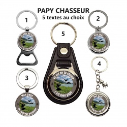 Porte clés, décapsuleur PAPY CHASSEUR, texte au choix